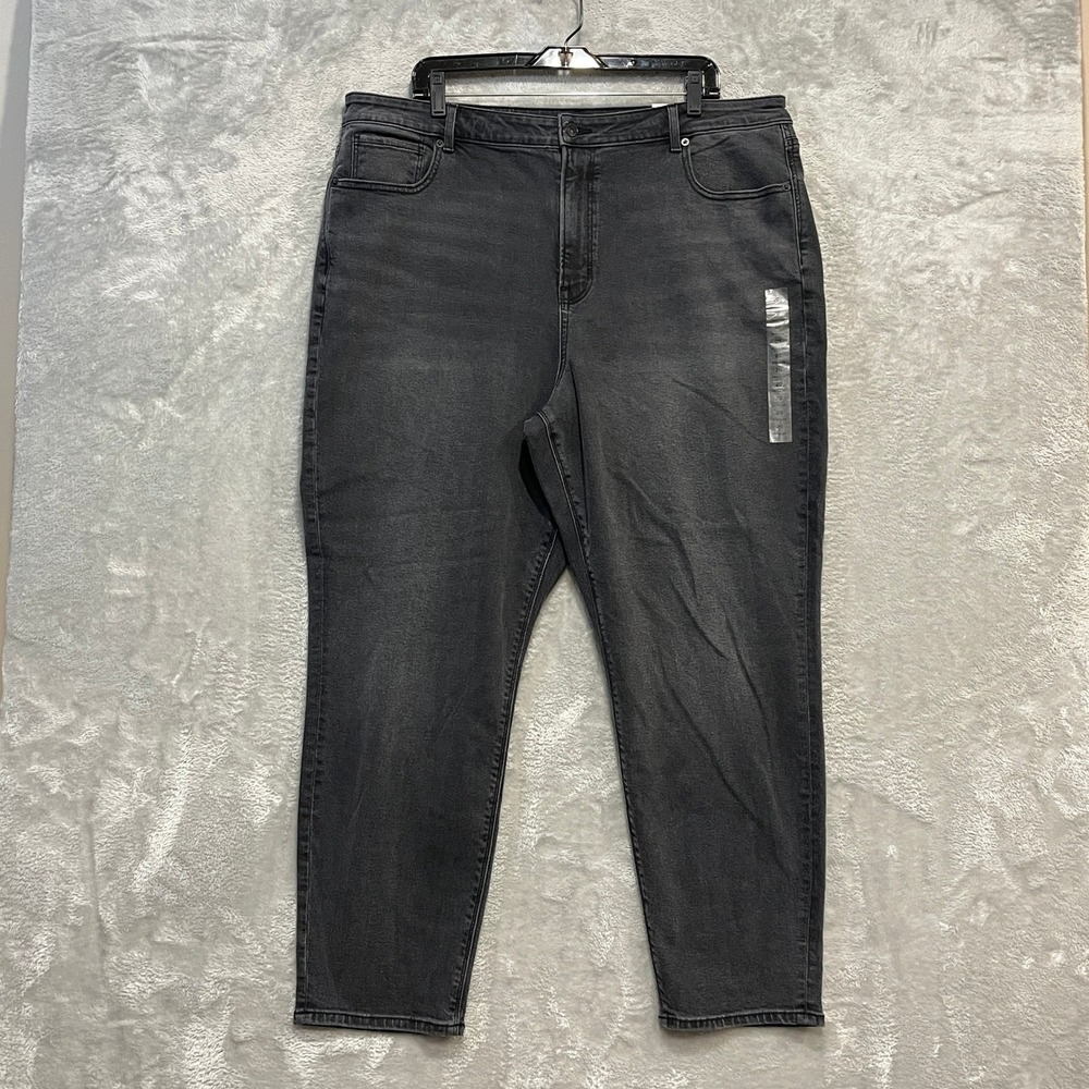 American Eagle Mom Jean Women 20 Washed Black Stretch High Rise Tapered Denim